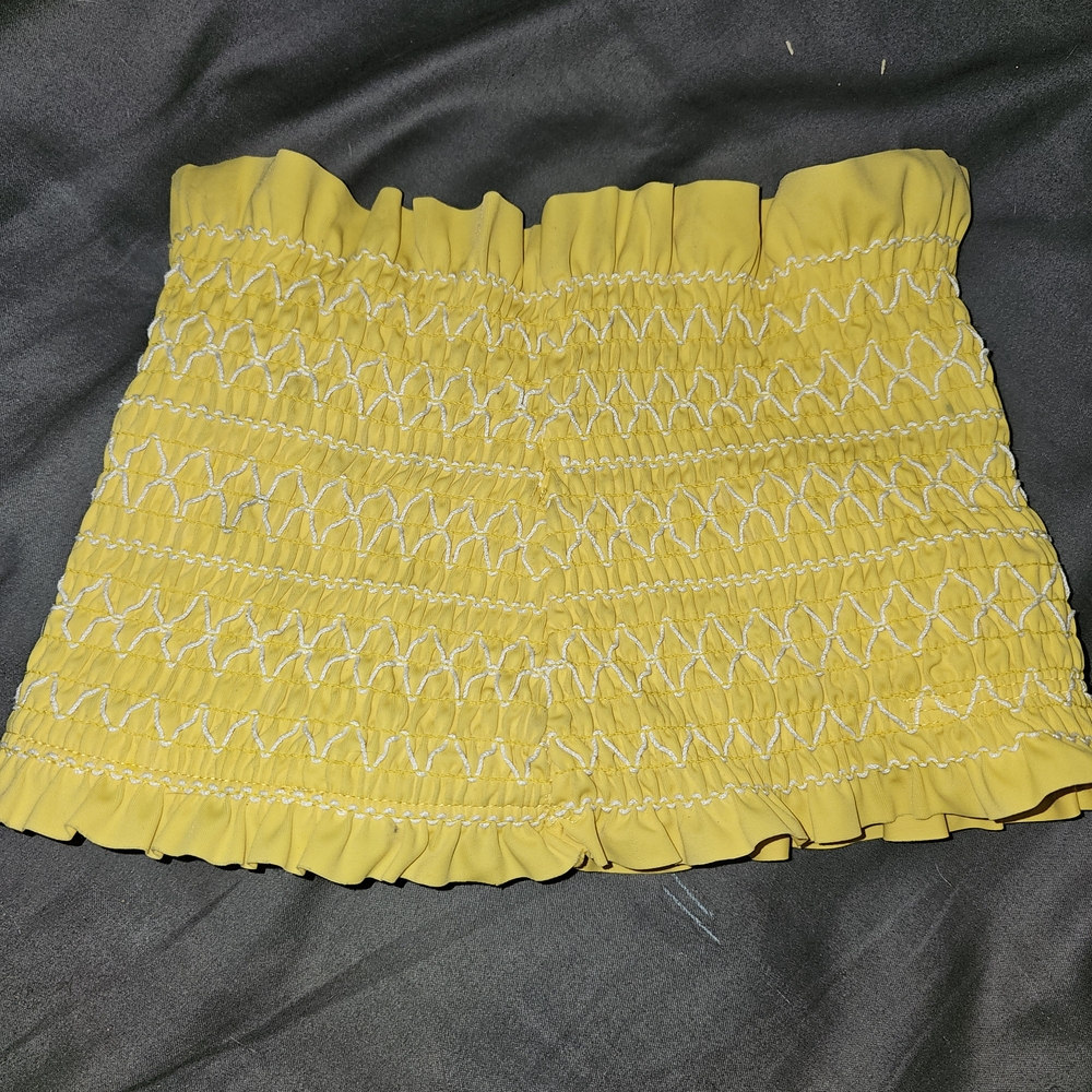 NWOT Xhilaration Yellow Smocked Bikini Top Sz S
